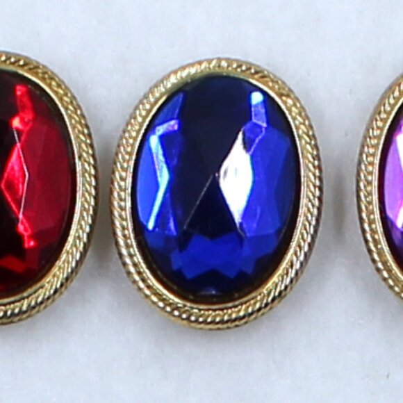 Four Oval Faceted Button Covers - Gold Tone Base - 1 Ea Red, Blue, Purple Clear - Picture 11 of 13